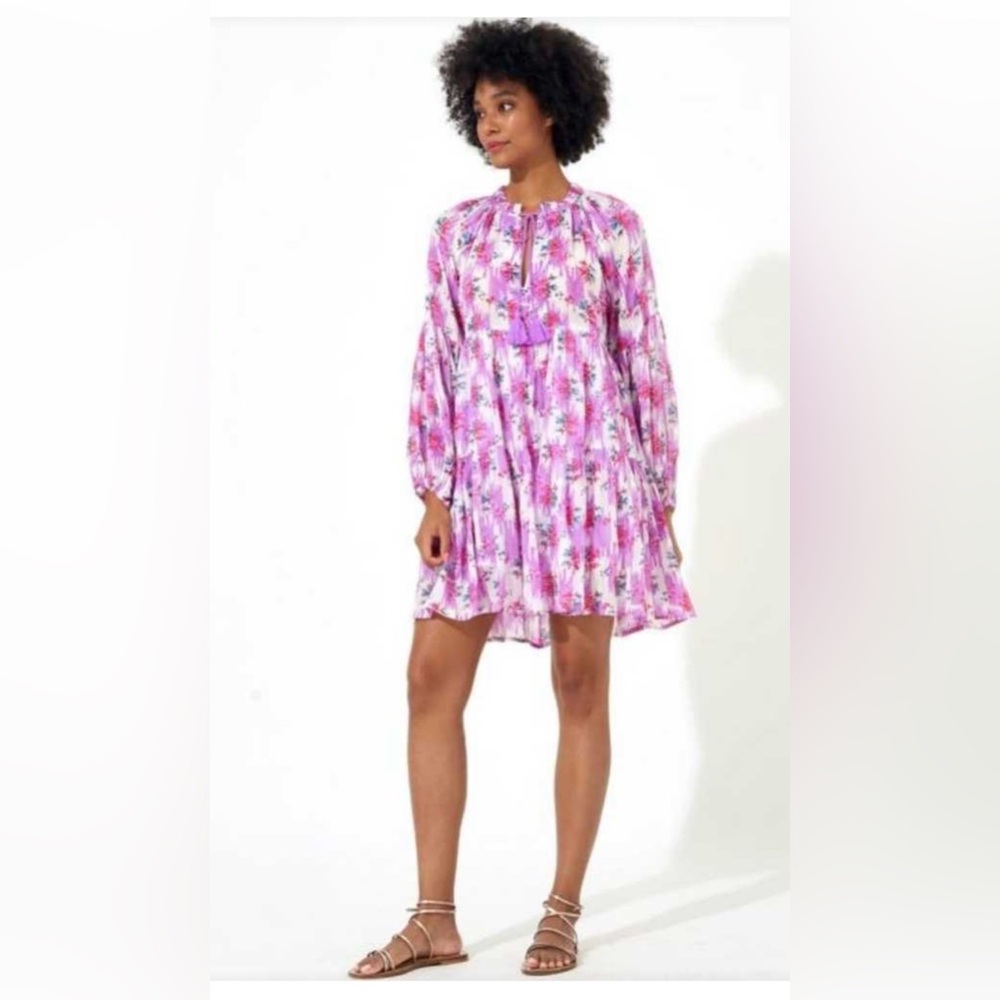 Oliphant Balloon Sleeve Dress Silk Cotton Boho Tassel Tunic